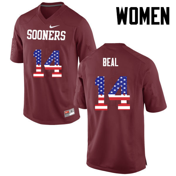 Women Oklahoma Sooners #14 Emmanuel Beal College Football USA Flag Fashion Jerseys-Crimson